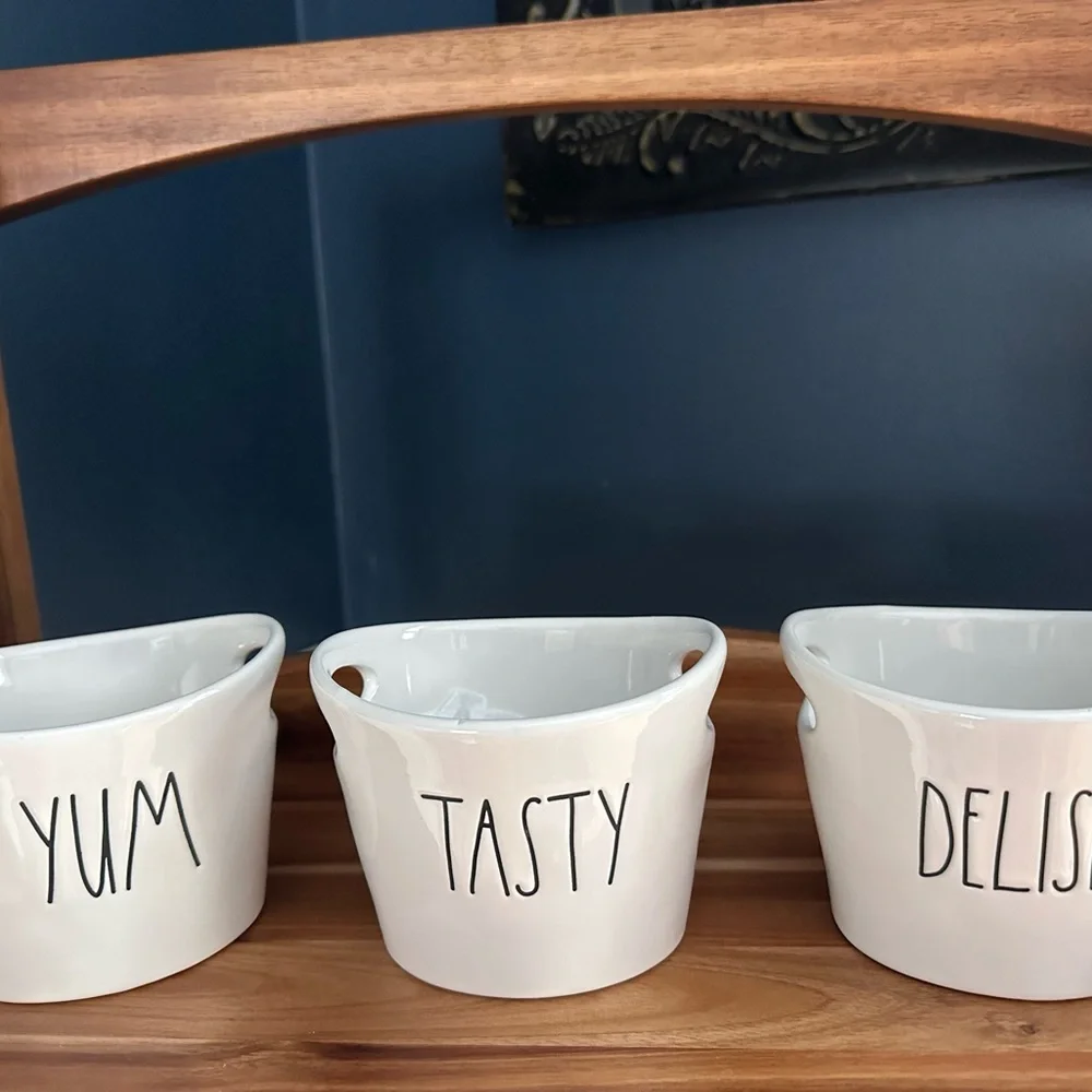 Rae Dunn YUM TASTY DELISH charcuterie, condiment bowls Farmhouse Kitchen Decor